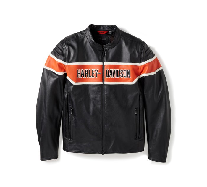 men’s black cowhide leather biker jacket front view