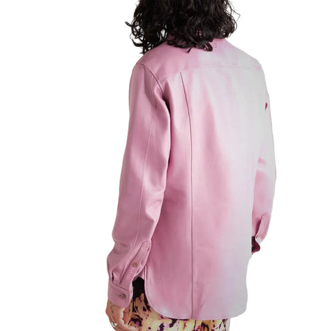 men’s pink cowhide leather shirt back view