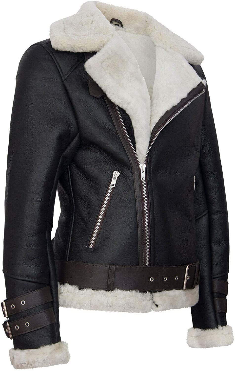 men’s brown sheepskin leather aviator jacket side angle
