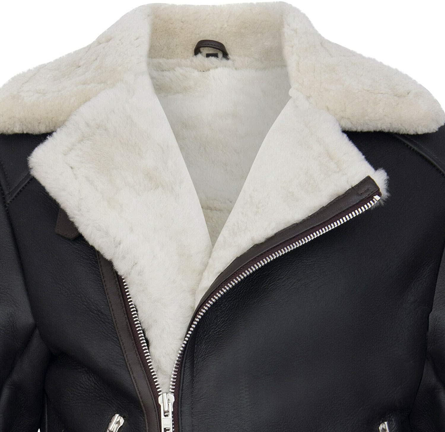 men’s brown sheepskin leather aviator jacket back view