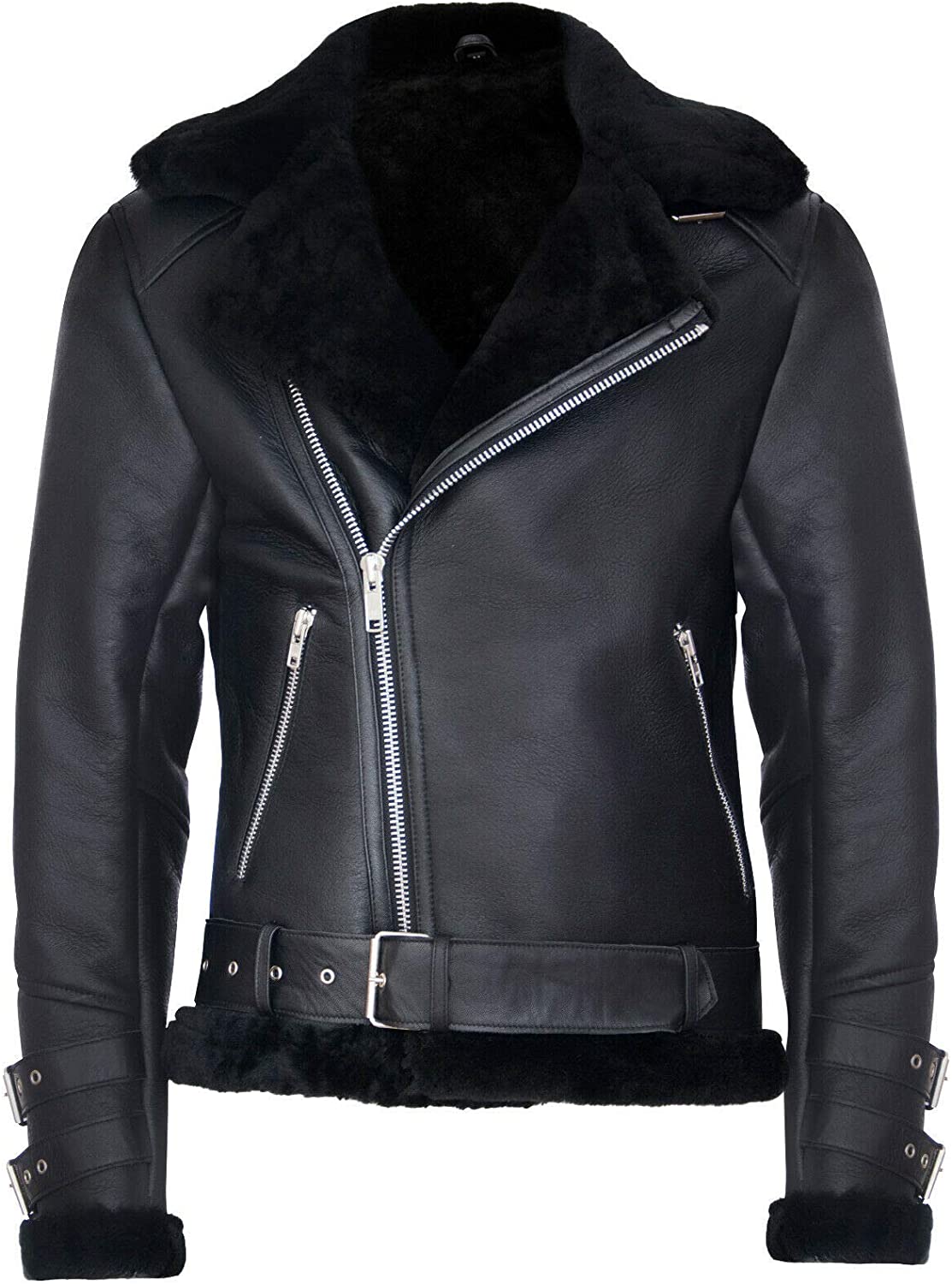 men’s brown sheepskin leather aviator jacket additional product view