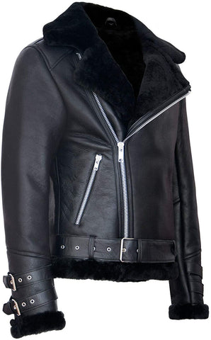 men’s brown sheepskin leather aviator jacket product view