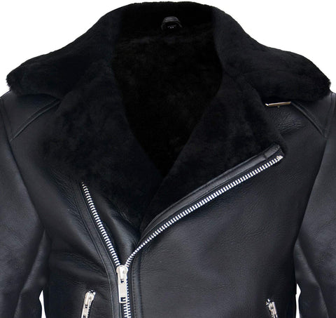 men’s brown sheepskin leather aviator jacket product view