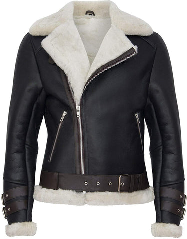 men’s brown sheepskin leather aviator jacket front view