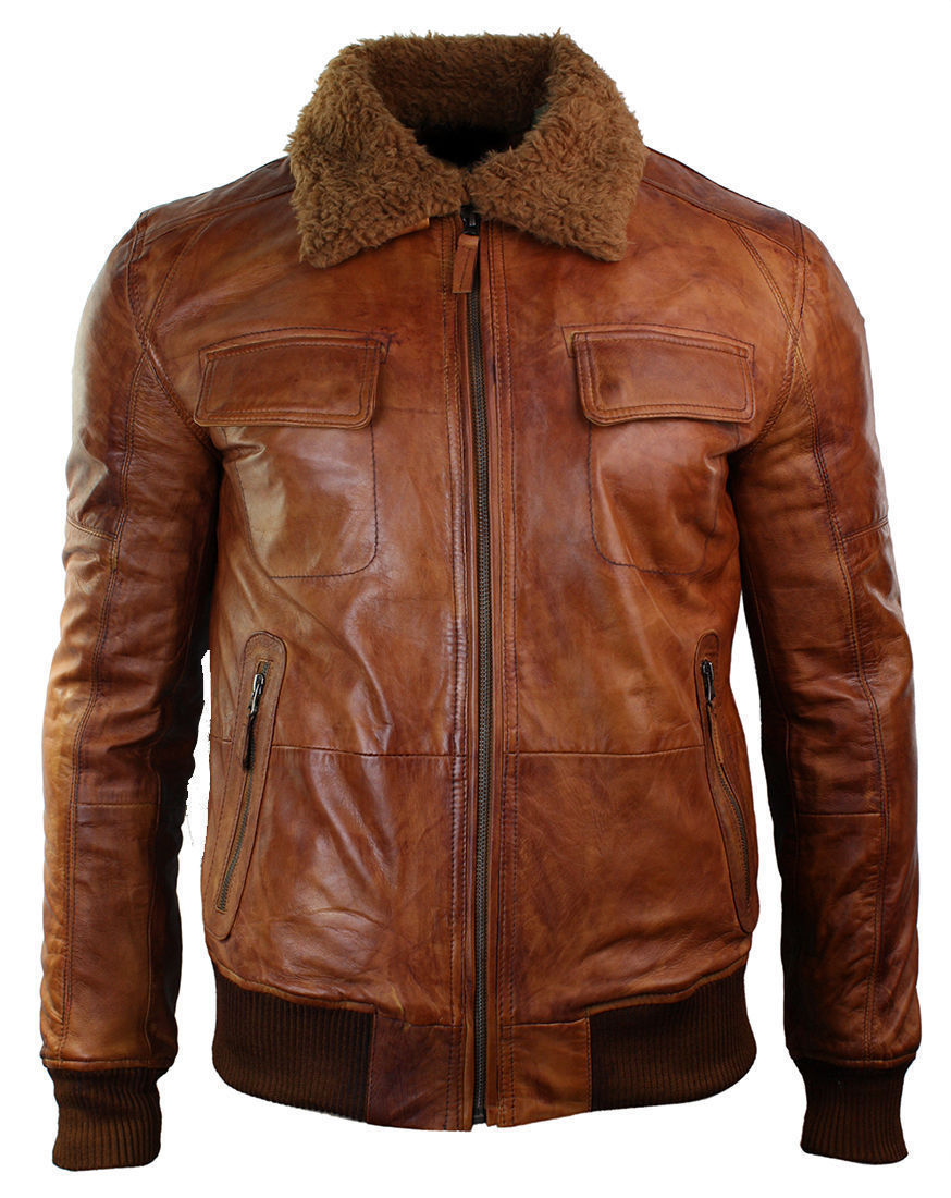 men’s brown sheepskin leather sheepskin coat front view