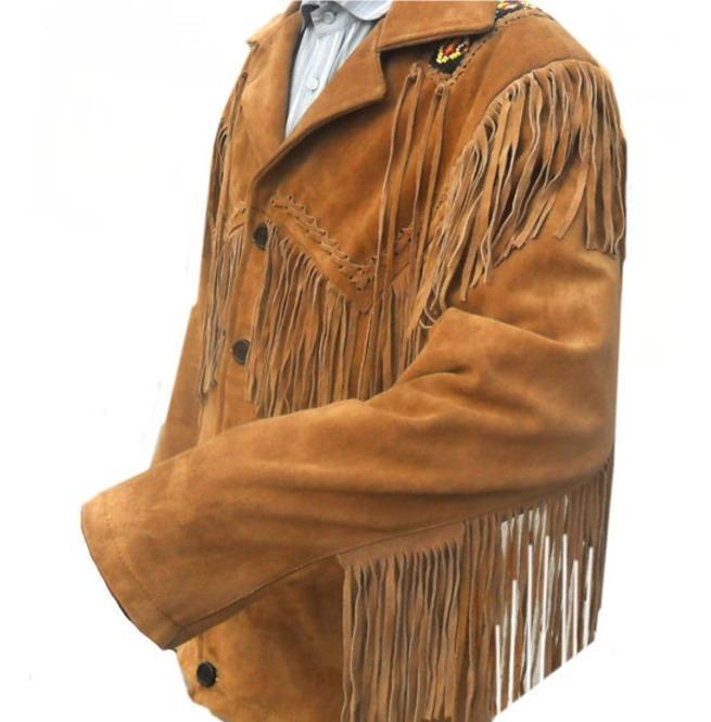 men’s tan suede leather western jacket side angle