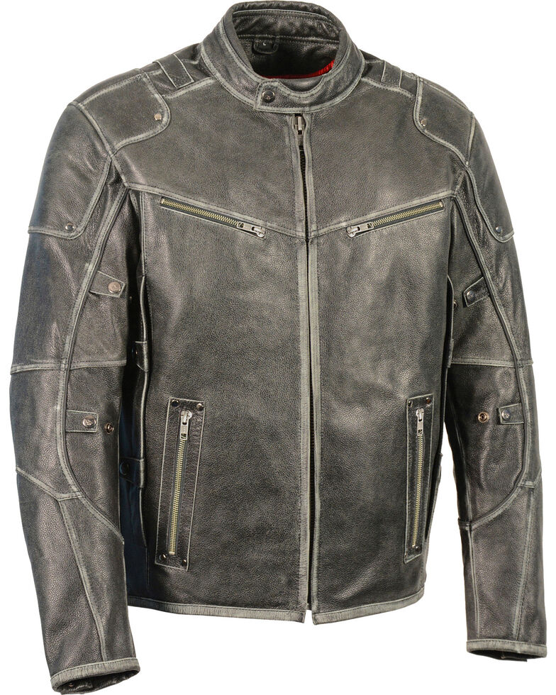 men’s distressed cowhide leather biker jacket front view