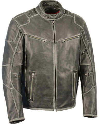 men’s distressed cowhide leather biker jacket front view