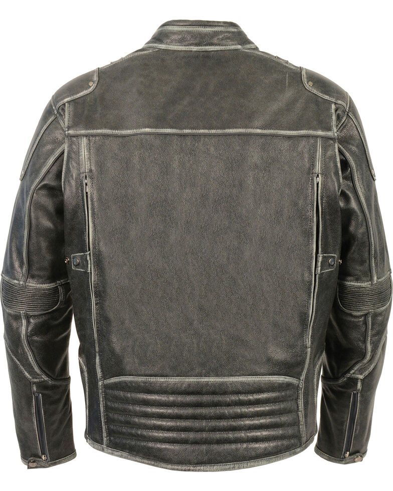 men’s distressed cowhide leather biker jacket side angle