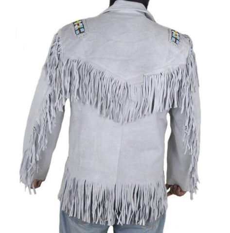 men’s white cowhide leather western jacket side angle