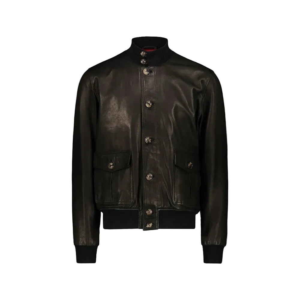 Men’s black A1 leather bomber jacket