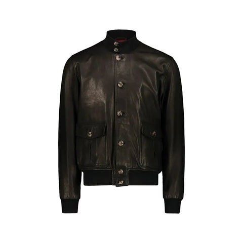 Men’s black A1 leather bomber jacket