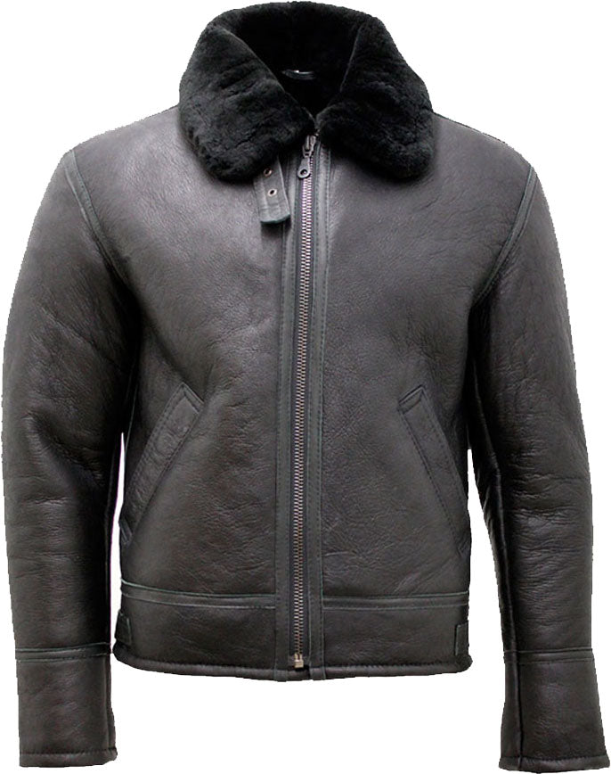 Men’s black Air Force leather jacket with fur collar
