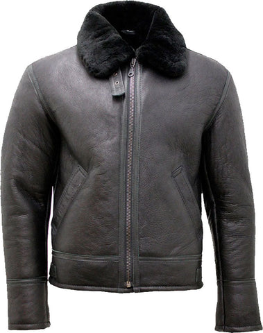 Men’s black Air Force leather jacket with fur collar
