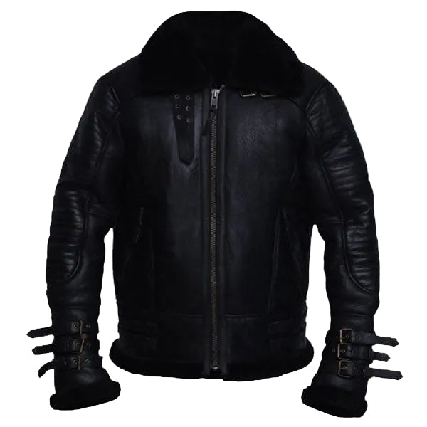 Men’s black B3 shearling biker jacket