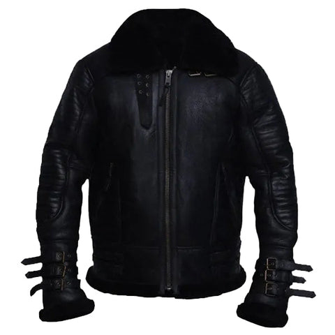 Men’s black B3 shearling biker jacket