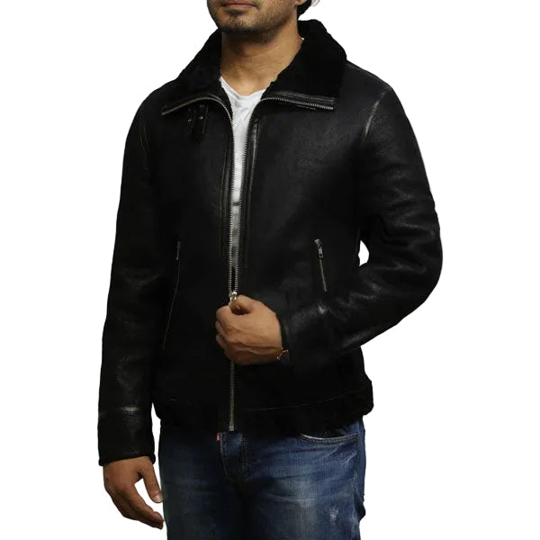 Men’s black B3 sheepskin flying jacket
