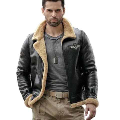 Men’s black RAF sheepskin shearling aviator jacket
