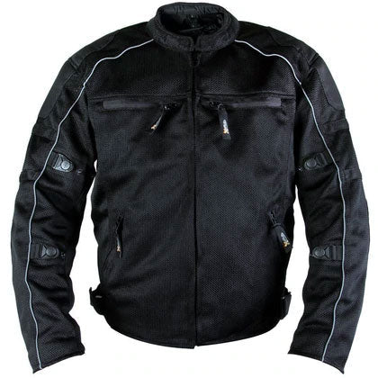 Men’s black all-weather mesh motorcycle jacket with CE armor
