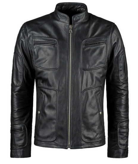 Men’s black armoured leather motorcycle jacket

