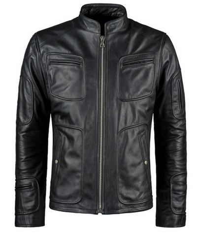 Men’s black armoured leather motorcycle jacket
