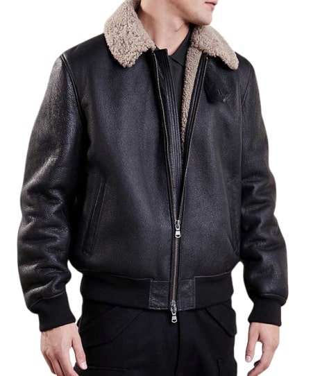 Men’s black aviator leather bomber jacket
