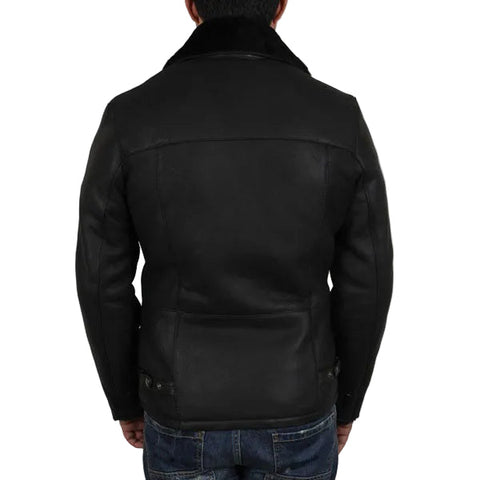 Men’s black aviator shearling winter coat