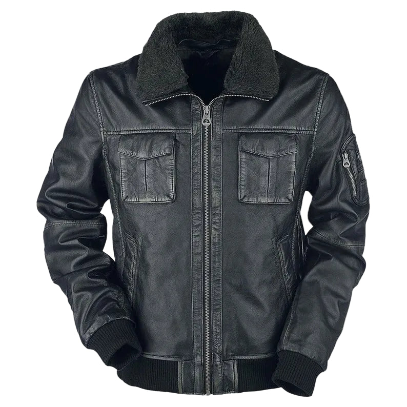 Men’s black bike racer leather jacket
