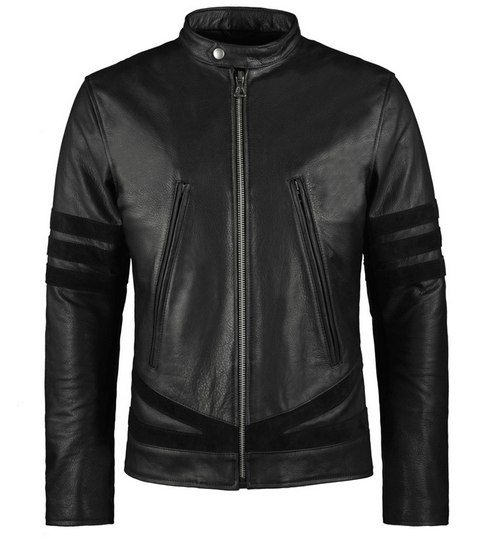 Men’s black calf leather biker jacket
