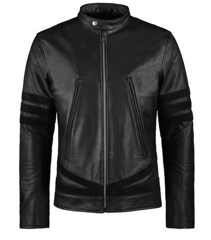 Men’s black calf leather biker jacket
