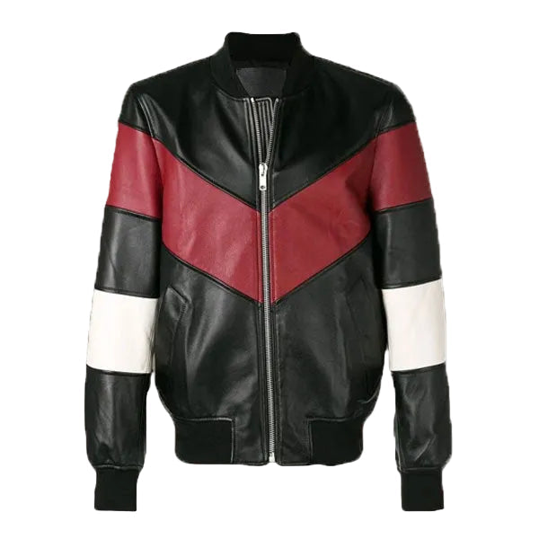 men’s black cowhide leather bomber jacket front view