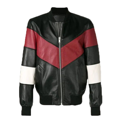 men’s black cowhide leather bomber jacket front view