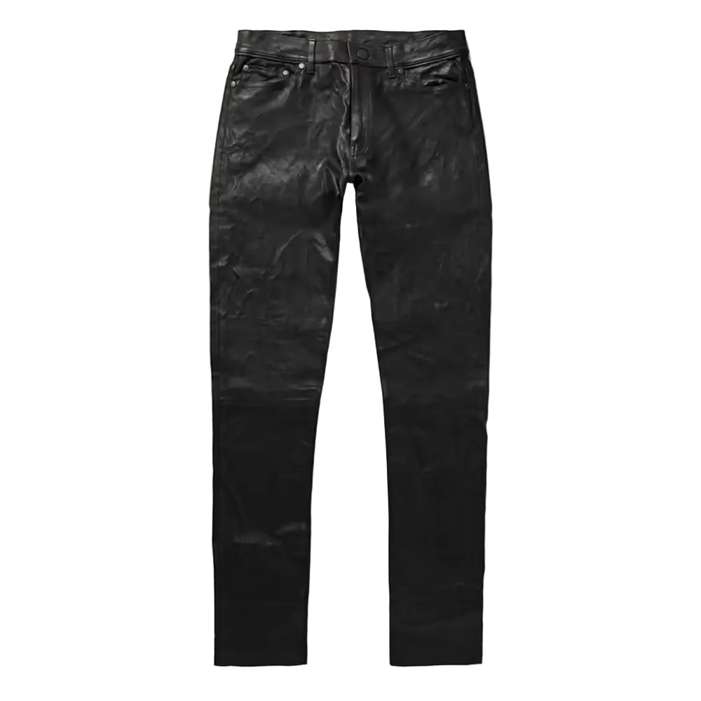 men's black cowhide leather pants lucien front view
