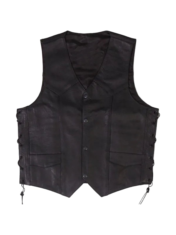 Men’s black cowhide leather vest
