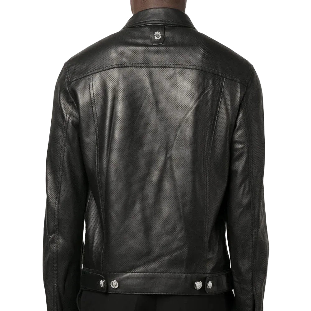 men's black lambskin leather shirt ronan side angle