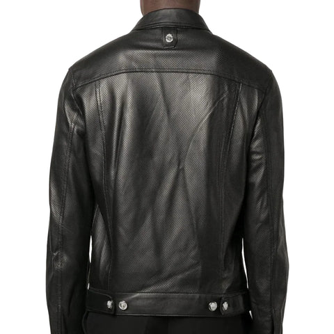 men's black lambskin leather shirt ronan side angle
