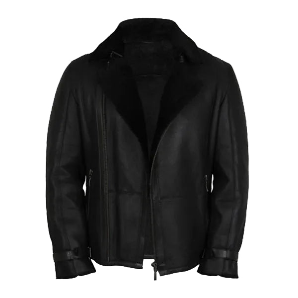 Men’s black double shearling aviator flying jacket
