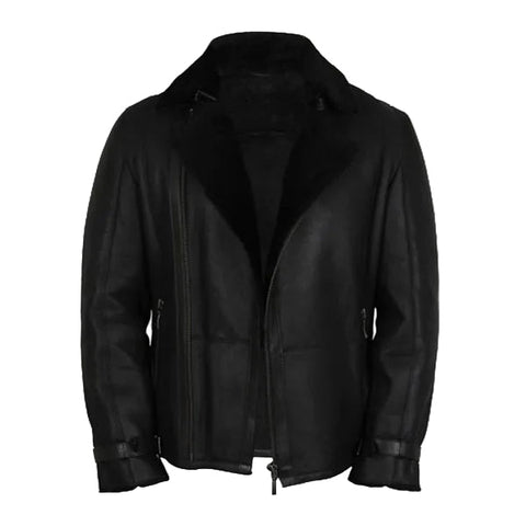 Men’s black double shearling aviator flying jacket
