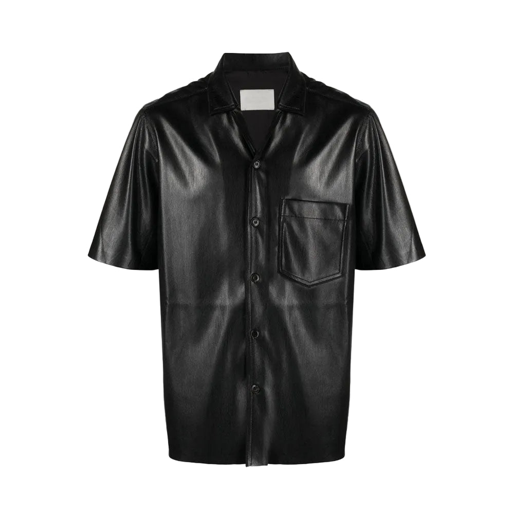 men's black leather shorts adler front view