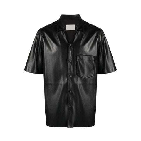 men's black leather shorts adler front view
