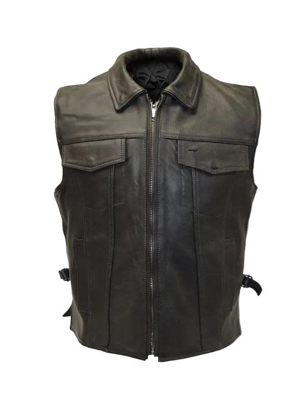 Men’s black leather fight club vest
