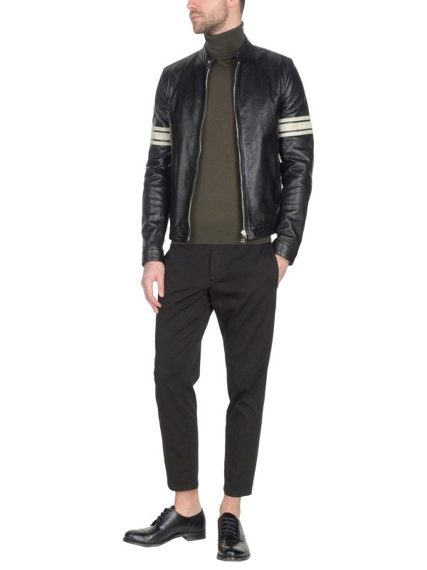 men’s black cowhide leather jacket front view