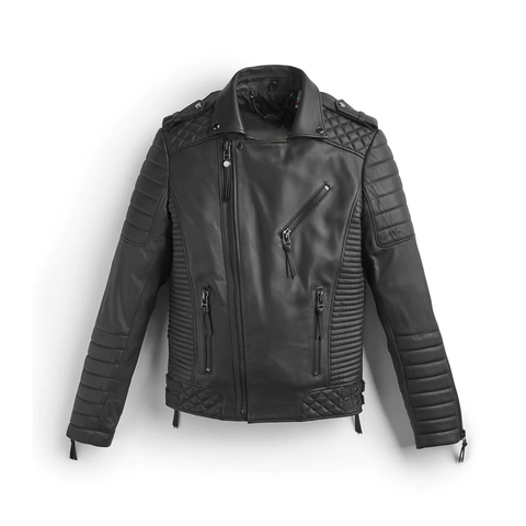 Men’s black leather motorcycle riding jacket
