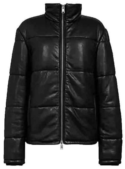 men’s black cowhide leather quilted jacket front view