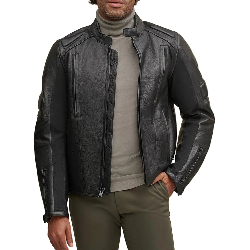 Men’s black leather rider jacket
