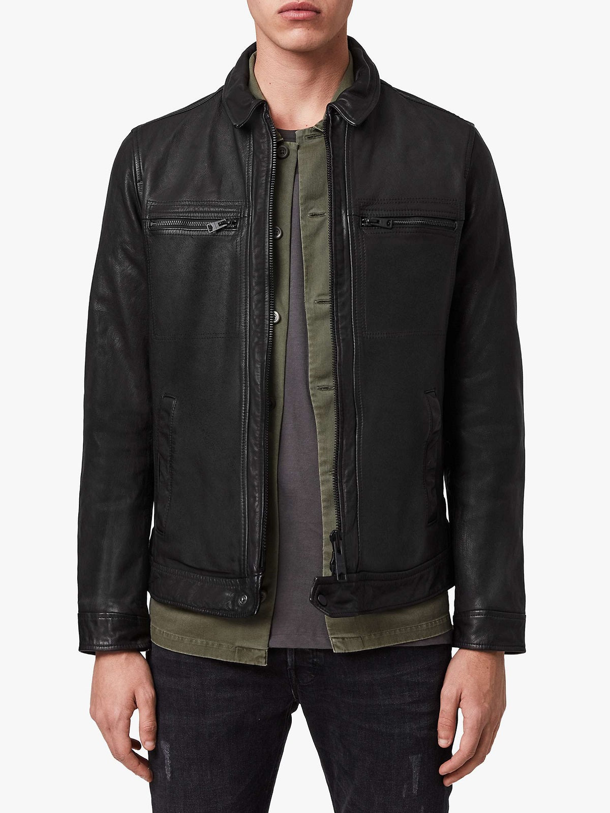 men's black leather shirt lucien front view