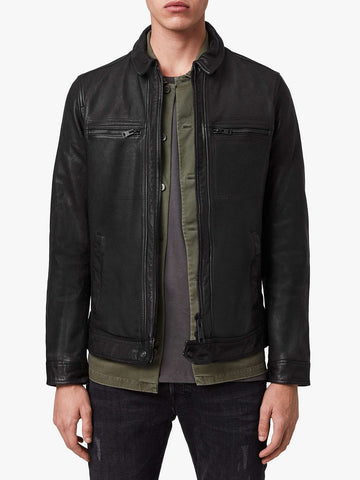 men's black leather shirt lucien front view