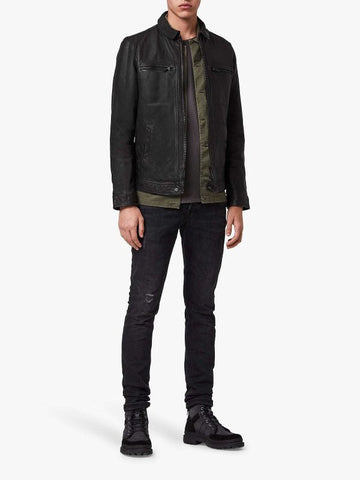men's black leather shirt lucien side angle