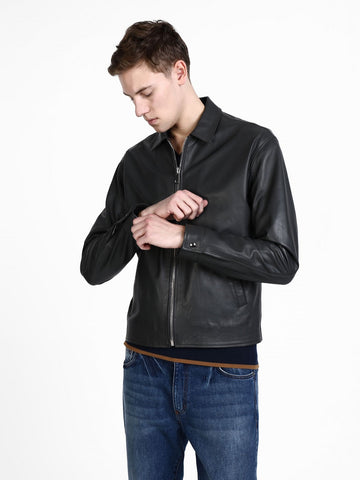 men's black leather shirt kael front view