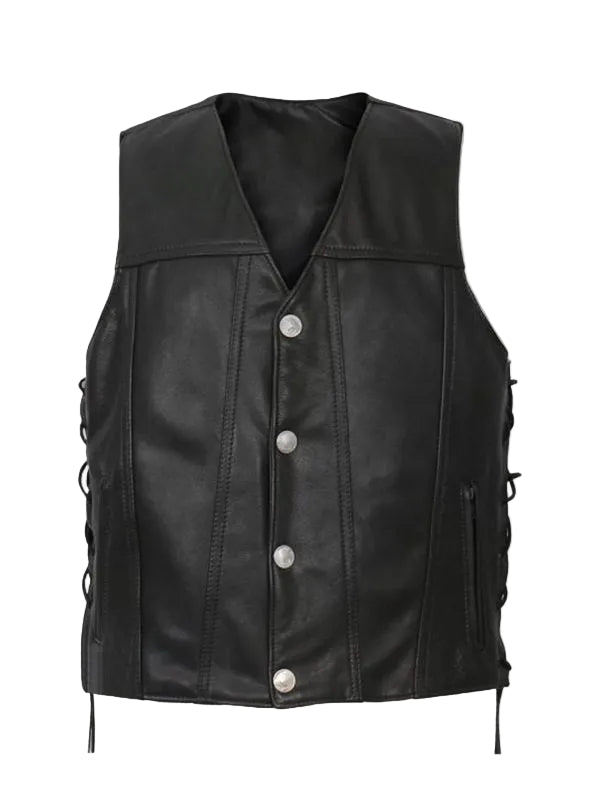 Men’s black leather snap vest
